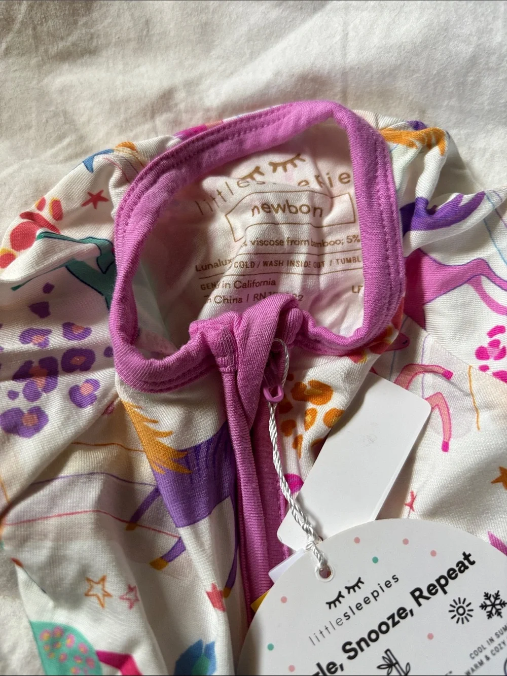Little Sleepies Unicorn Print Footie in Purple and Multicolor